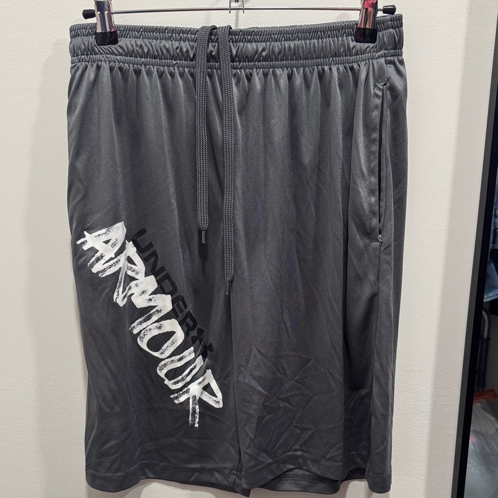 Under Armour Men’s Charcoal Athletic Shorts with White Logo